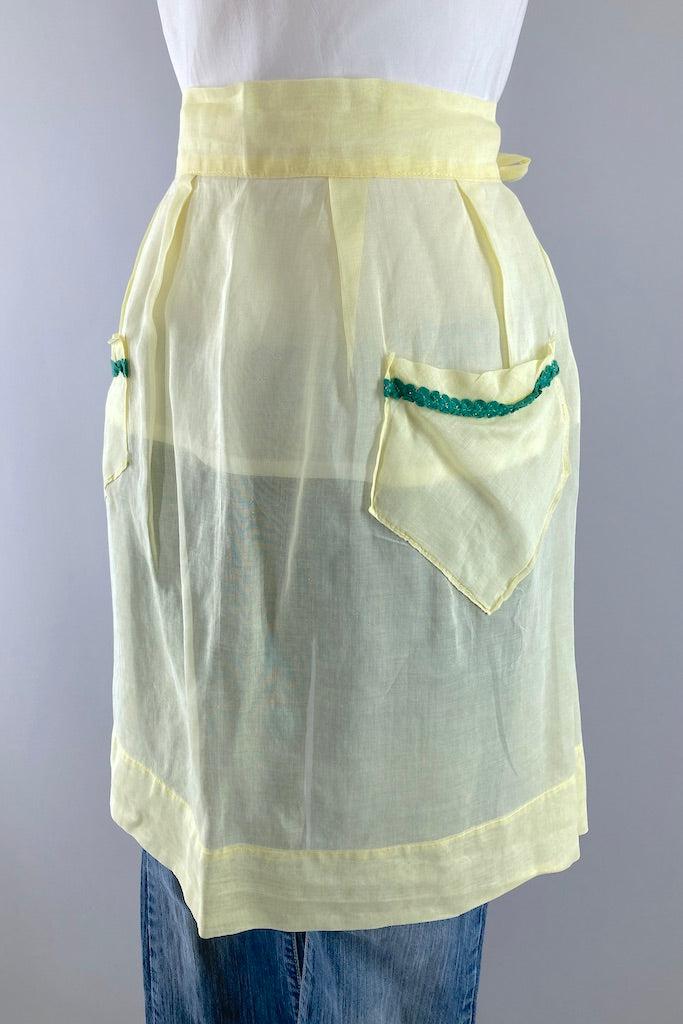 Vintage 1950s Pastel Yellow Half Apron-ThisBlueBird