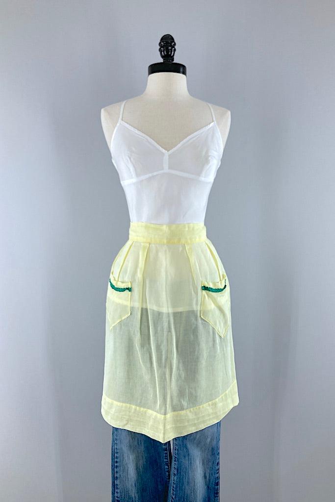 Vintage 1950s Pastel Yellow Half Apron-ThisBlueBird
