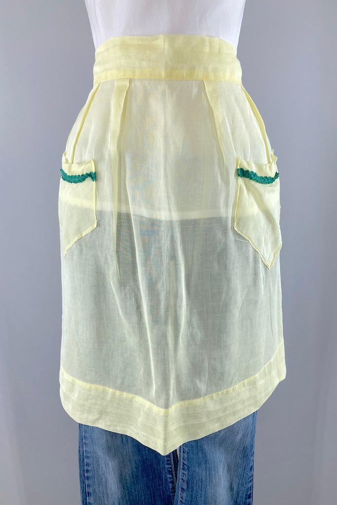 Vintage 1950s Pastel Yellow Half Apron-ThisBlueBird