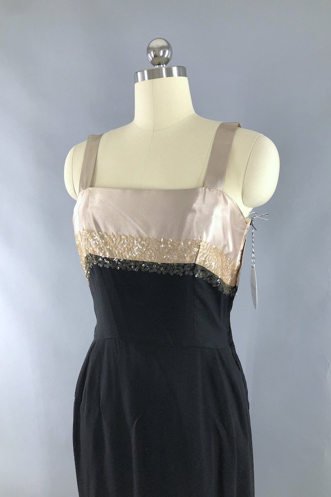 Vintage 1950s Sequined Satin Dress-ThisBlueBird - Modern Vintage