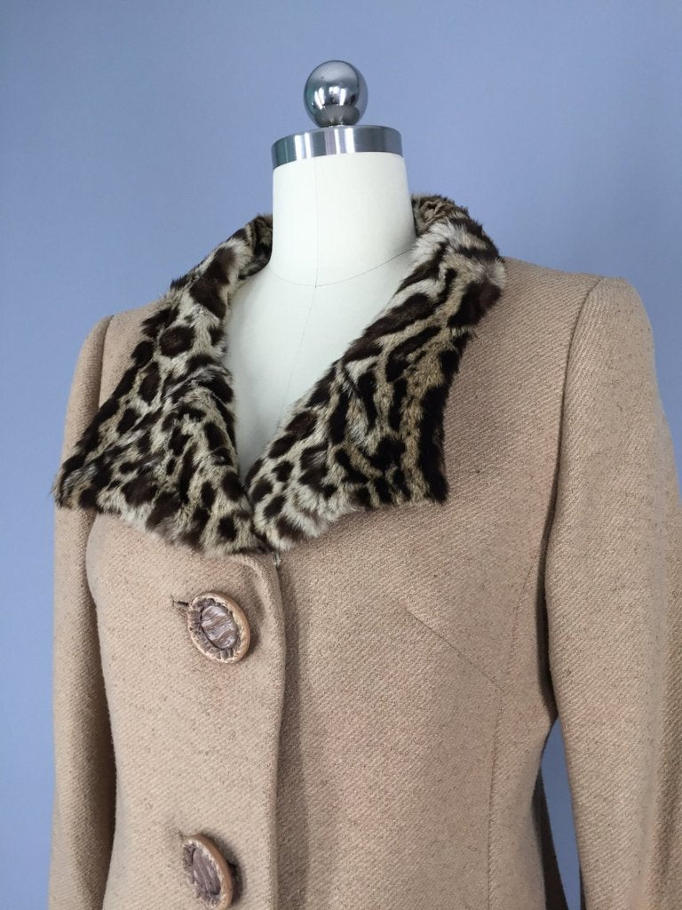 Vintage 1950s Wool Jacket with Leopard Fur Collar by Pattullo Jo Copeland - ThisBlueBird