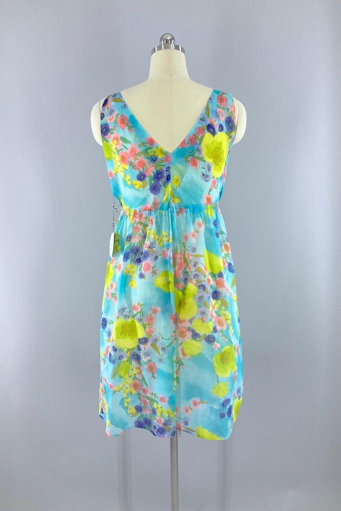 Vintage 1960s Aqua Floral Nightgown-ThisBlueBird