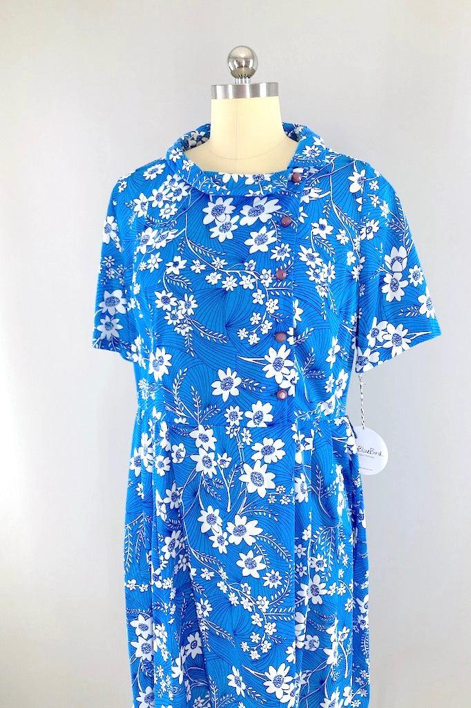 Vintage 1960s Blue Floral Day Dress-ThisBlueBird