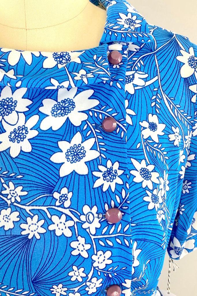 Vintage 1960s Blue Floral Day Dress-ThisBlueBird