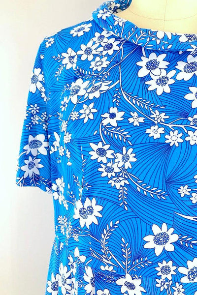 Vintage 1960s Blue Floral Day Dress-ThisBlueBird