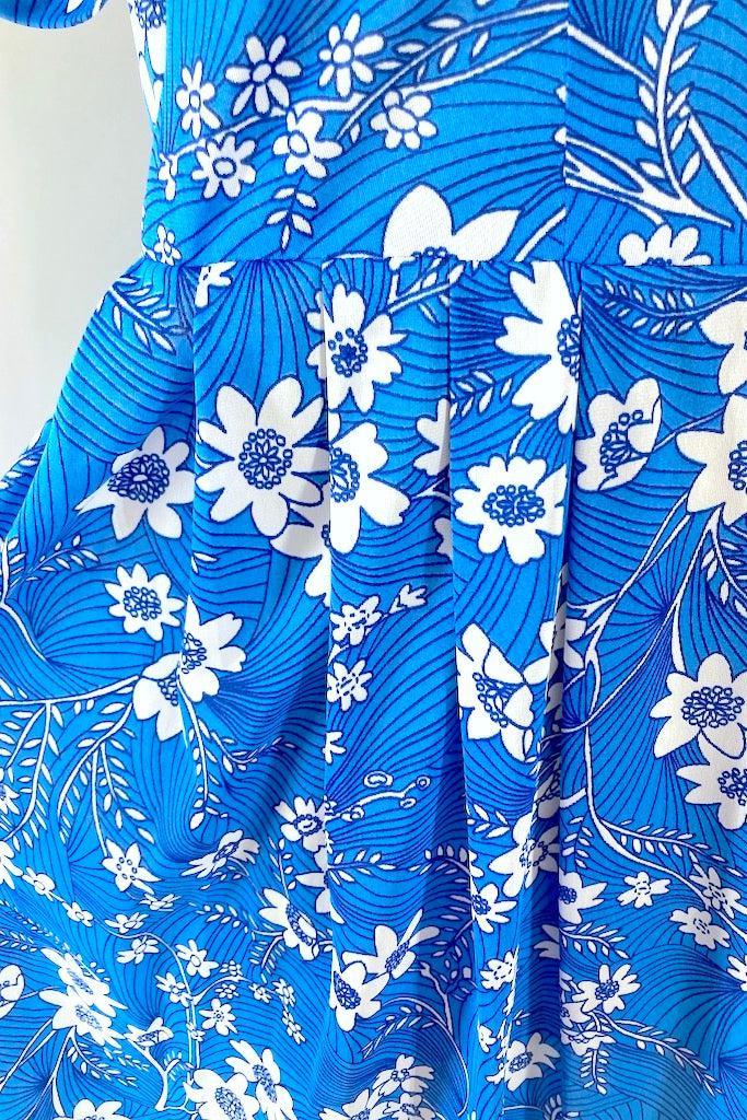 Vintage 1960s Blue Floral Day Dress-ThisBlueBird