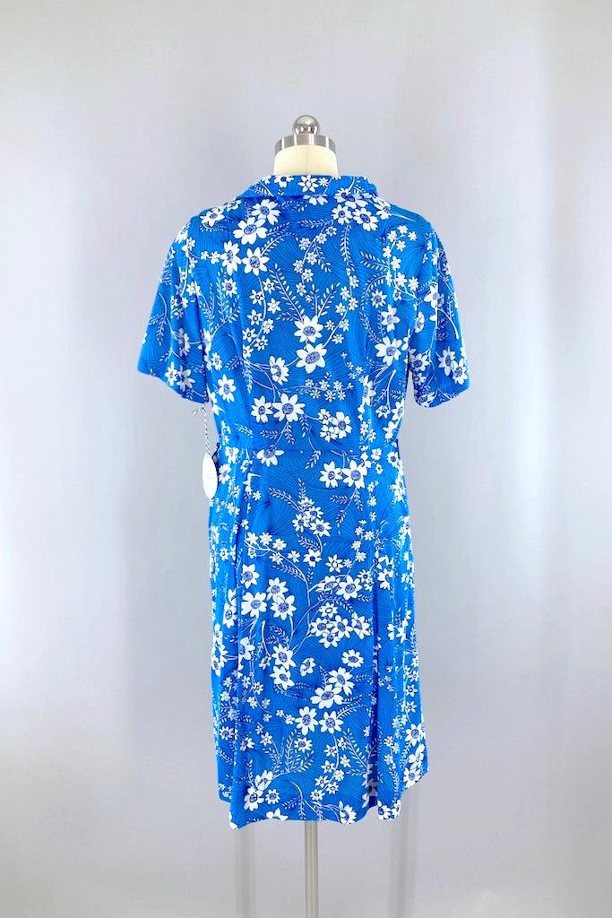 Vintage 1960s Blue Floral Day Dress-ThisBlueBird