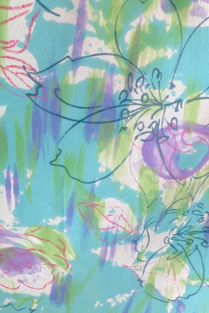Vintage 1960s Blue Floral Print Dress-ThisBlueBird