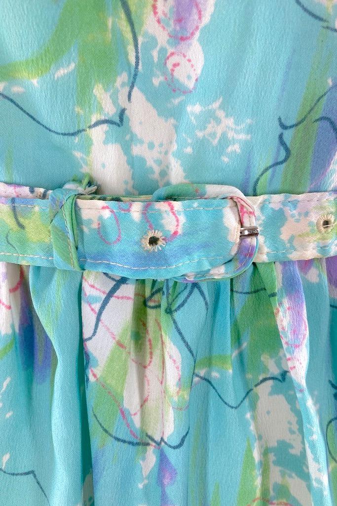 Vintage 1960s Blue Floral Print Dress-ThisBlueBird