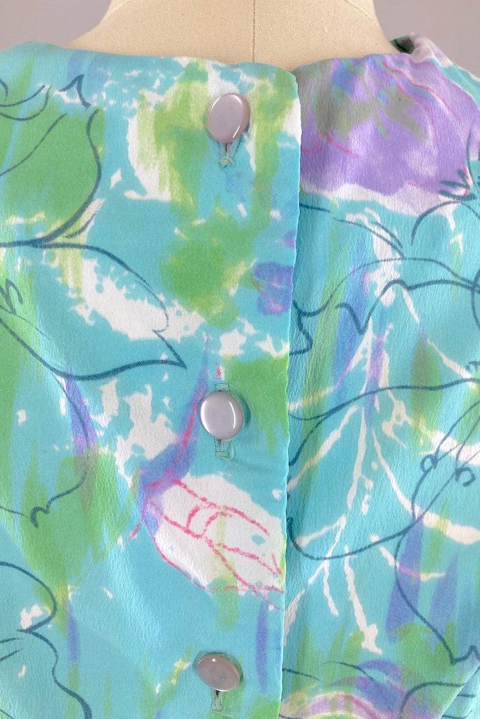 Vintage 1960s Blue Floral Print Dress-ThisBlueBird
