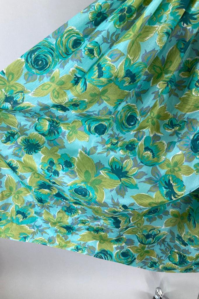 Vintage 1960s Blue Green Floral Print Dress-ThisBlueBird
