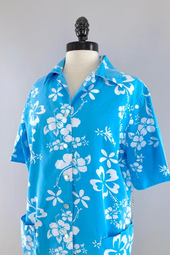 Vintage 1960s Blue Hawaiian Shirt-ThisBlueBird