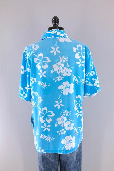 Vintage 1960s Blue Hawaiian Shirt-ThisBlueBird