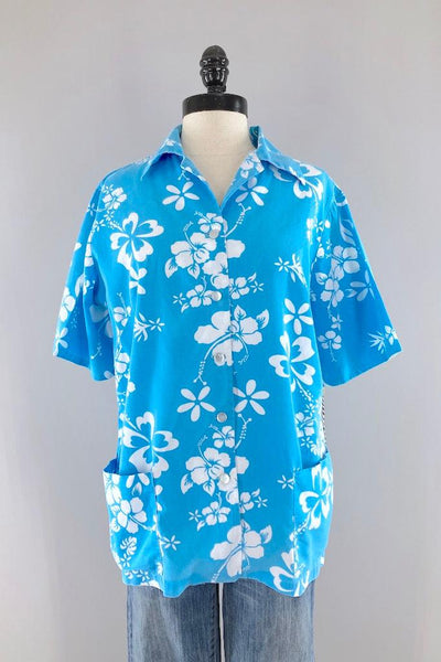 Vintage 1960s Blue Hawaiian Shirt-ThisBlueBird