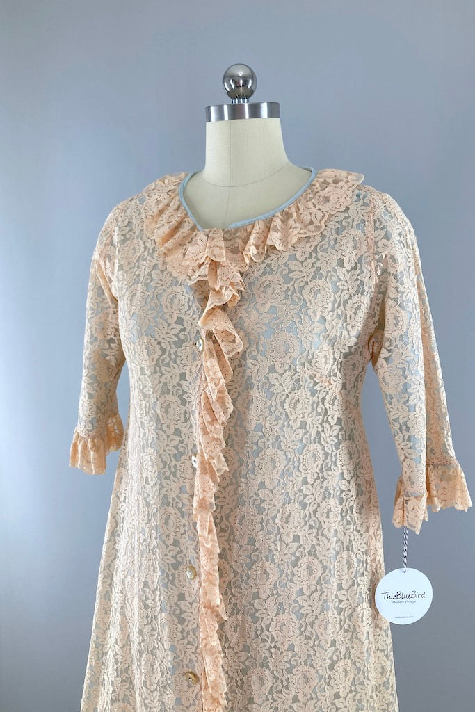 Vintage 1960s Blush Lace Robe-ThisBlueBird