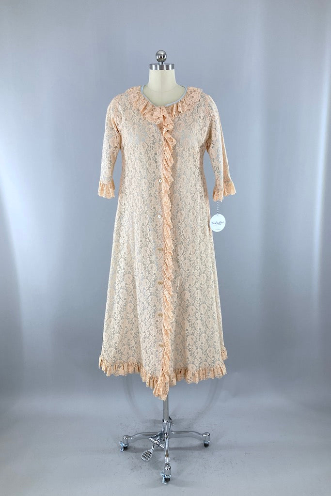 Vintage 1960s Blush Lace Robe-ThisBlueBird