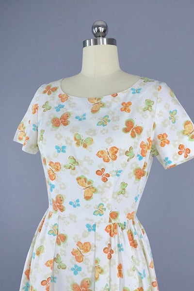 Vintage 1960s Butterflies Cotton Dress-ThisBlueBird