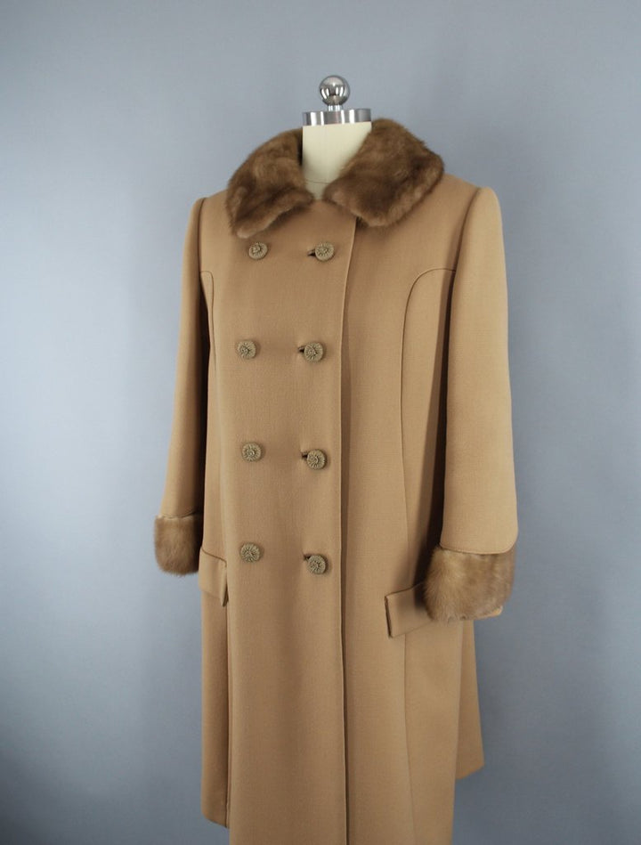 Vintage 1960s Caramel Brown Coat with Fur Trim - ThisBlueBird
