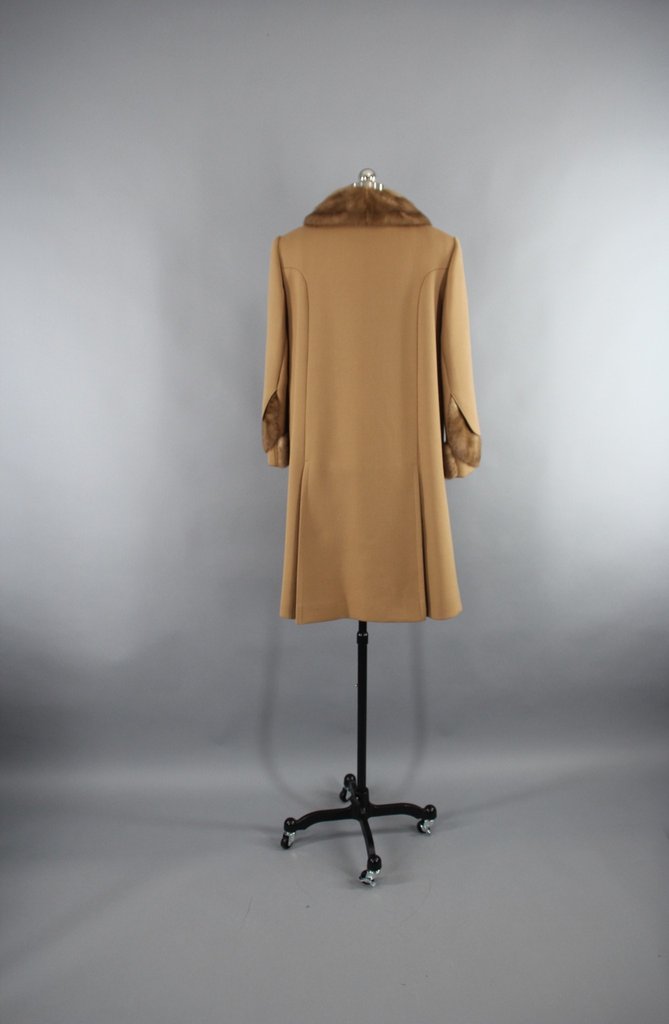 Vintage 1960s Caramel Brown Coat with Fur Trim - ThisBlueBird