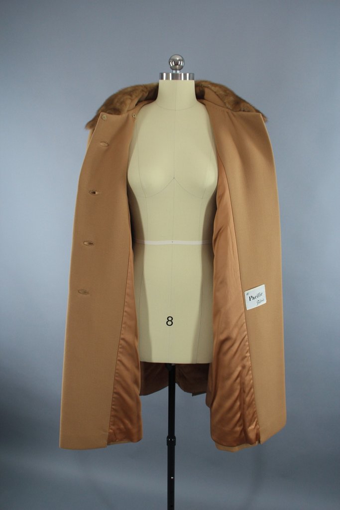 Vintage 1960s Caramel Brown Coat with Fur Trim - ThisBlueBird