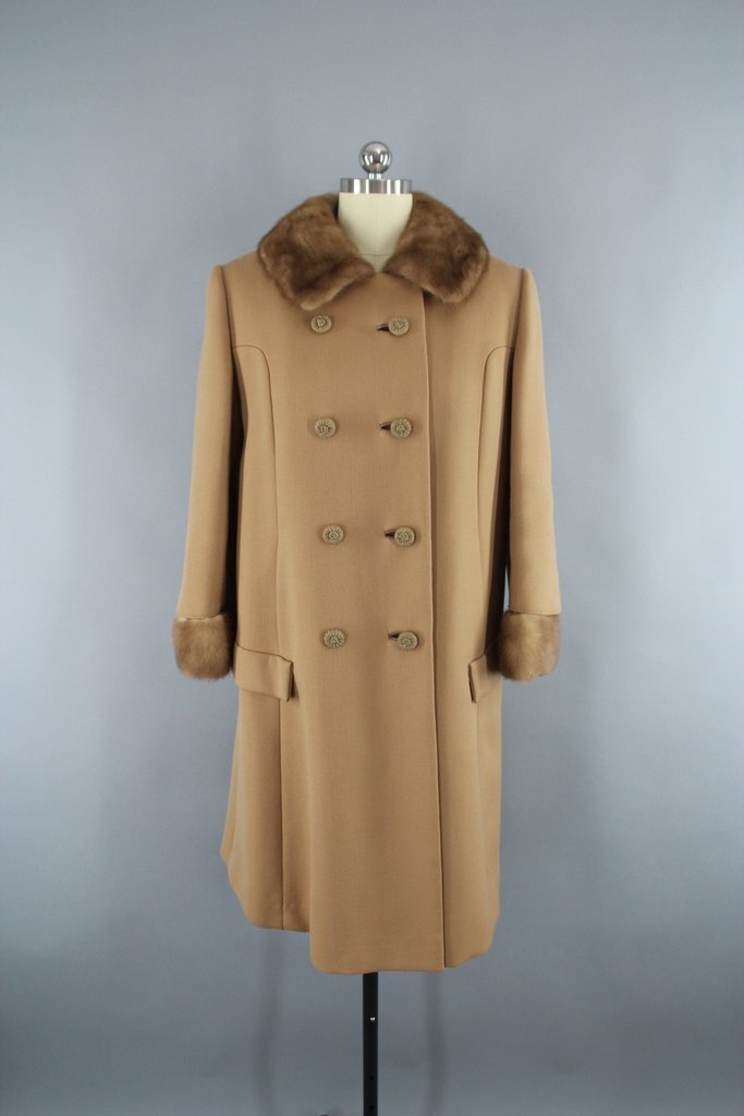 Vintage 1960s Caramel Brown Coat with Fur Trim - ThisBlueBird