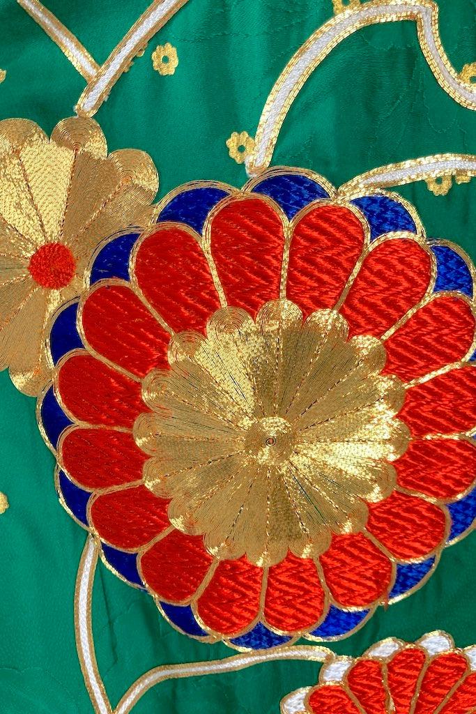 Vintage 1960s Emerald Green Uchikake Silk Kimono-ThisBlueBird