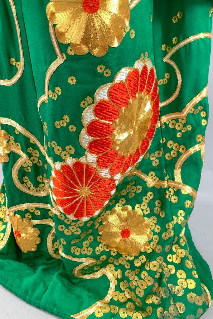 Vintage 1960s Emerald Green Uchikake Silk Kimono-ThisBlueBird