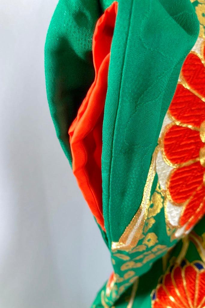 Vintage 1960s Emerald Green Uchikake Silk Kimono-ThisBlueBird