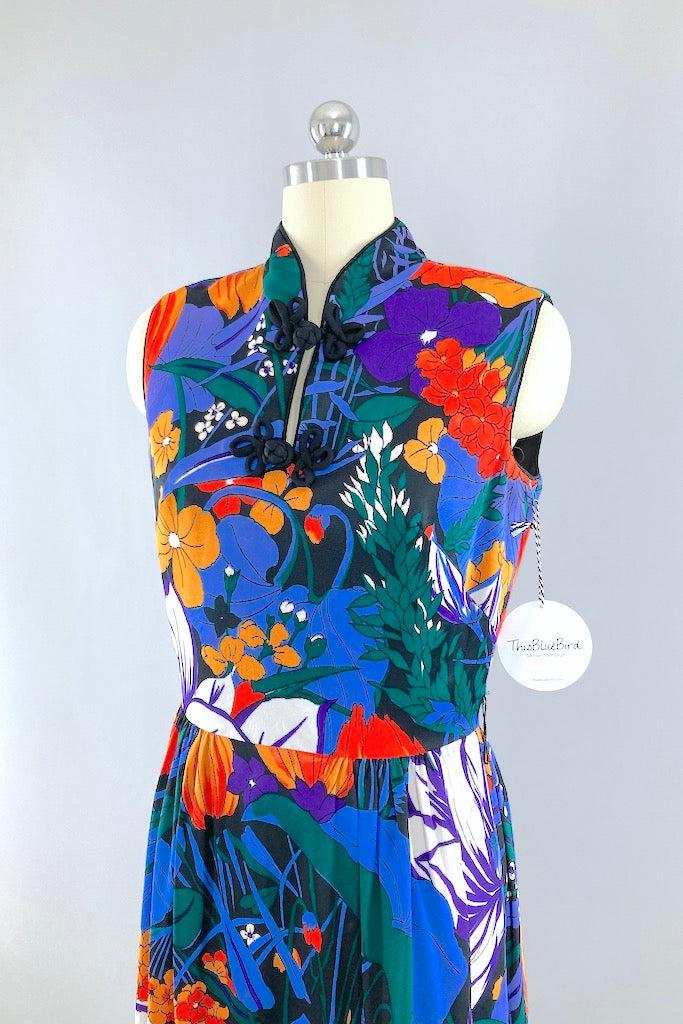Vintage 1960s Floral Vietnamese Ao Dai Dress-ThisBlueBird