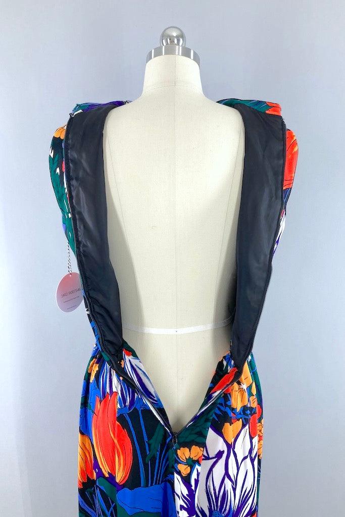 Vintage 1960s Floral Vietnamese Ao Dai Dress-ThisBlueBird