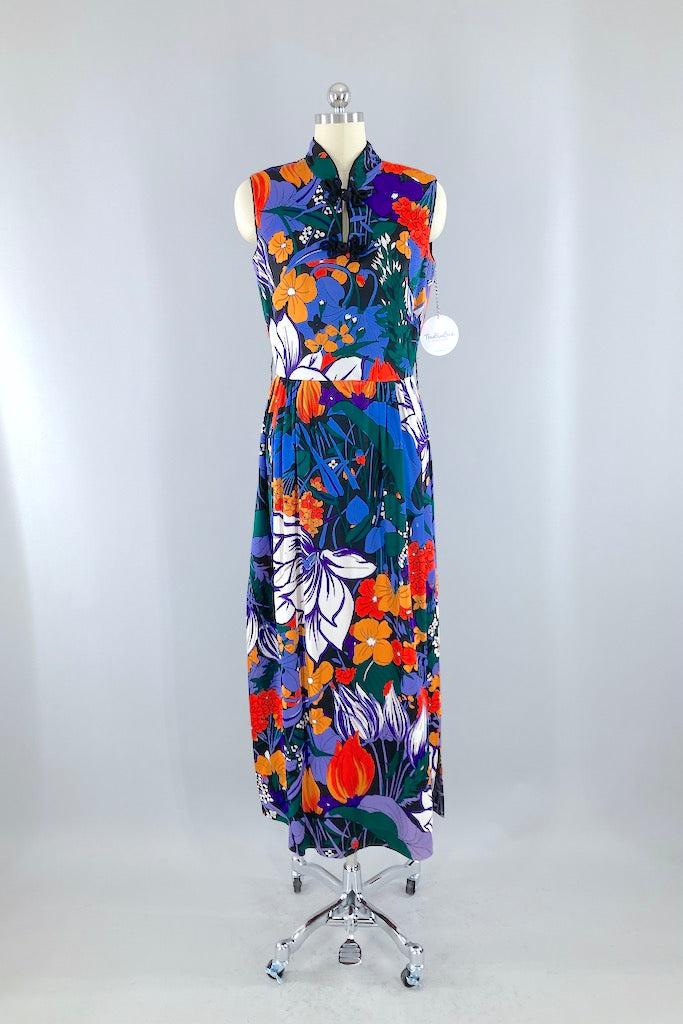 Vintage 1960s Floral Vietnamese Ao Dai Dress-ThisBlueBird