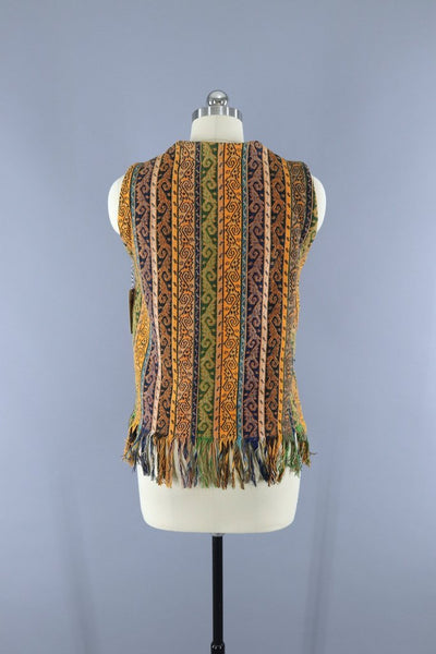 Vintage 1960s Fringed Serape Tunic Vest / SULTAN'S Shirt Tail - ThisBlueBird