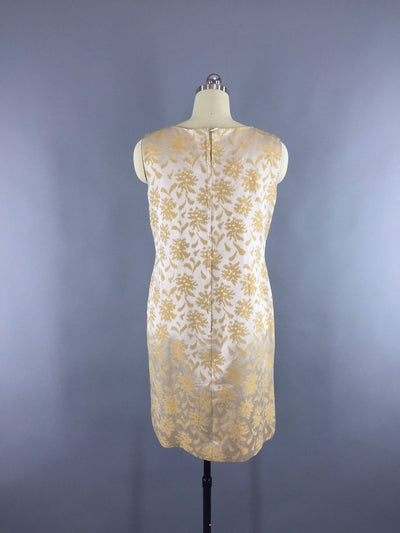 Vintage 1960s Gold Satin Damask Shift Dress - ThisBlueBird