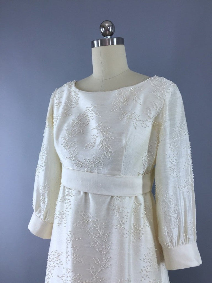 Vintage 1960s Ivory Pearl Beaded Wedding Dress - ThisBlueBird