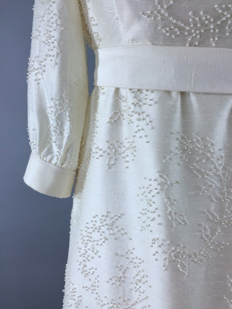 Vintage 1960s Ivory Pearl Beaded Wedding Dress - ThisBlueBird