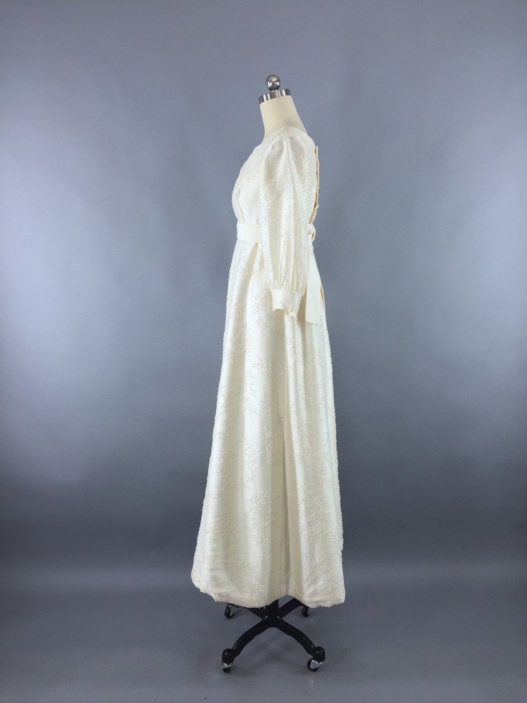 Vintage 1960s Ivory Pearl Beaded Wedding Dress - ThisBlueBird