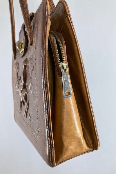 Vintage 1960s Mexican Cactus Leather Handbag-ThisBlueBird