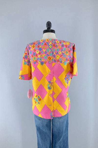 Vintage 1960s Mod Pink Floral Top-ThisBlueBird