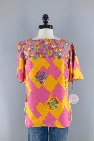 Vintage 1960s Mod Pink Floral Top-ThisBlueBird