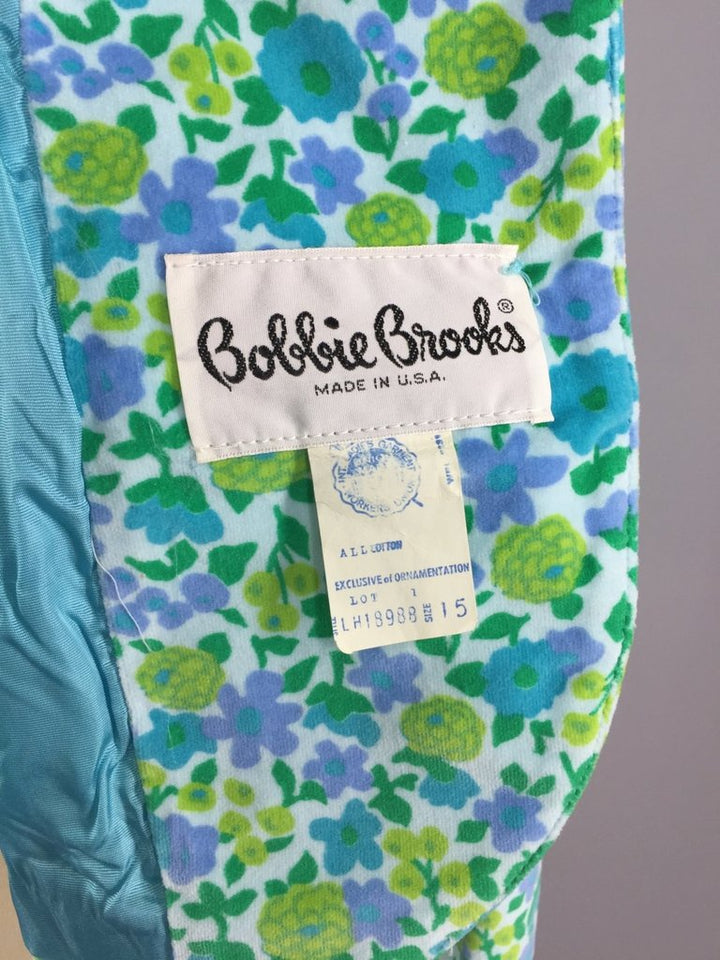 Vintage 1960s Velvet Blazer with Aqua Blue Mod Floral Print - ThisBlueBird