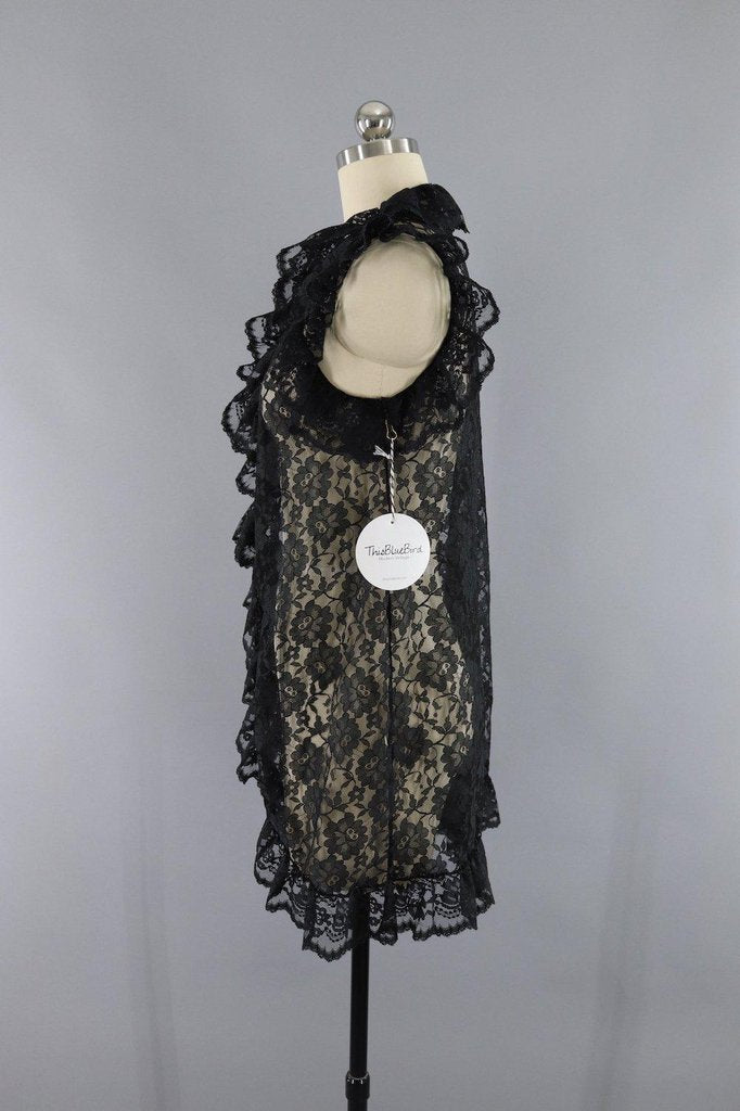 Vintage 1970s Victoria's Secret Black Lace Nightie Vest - ThisBlueBird