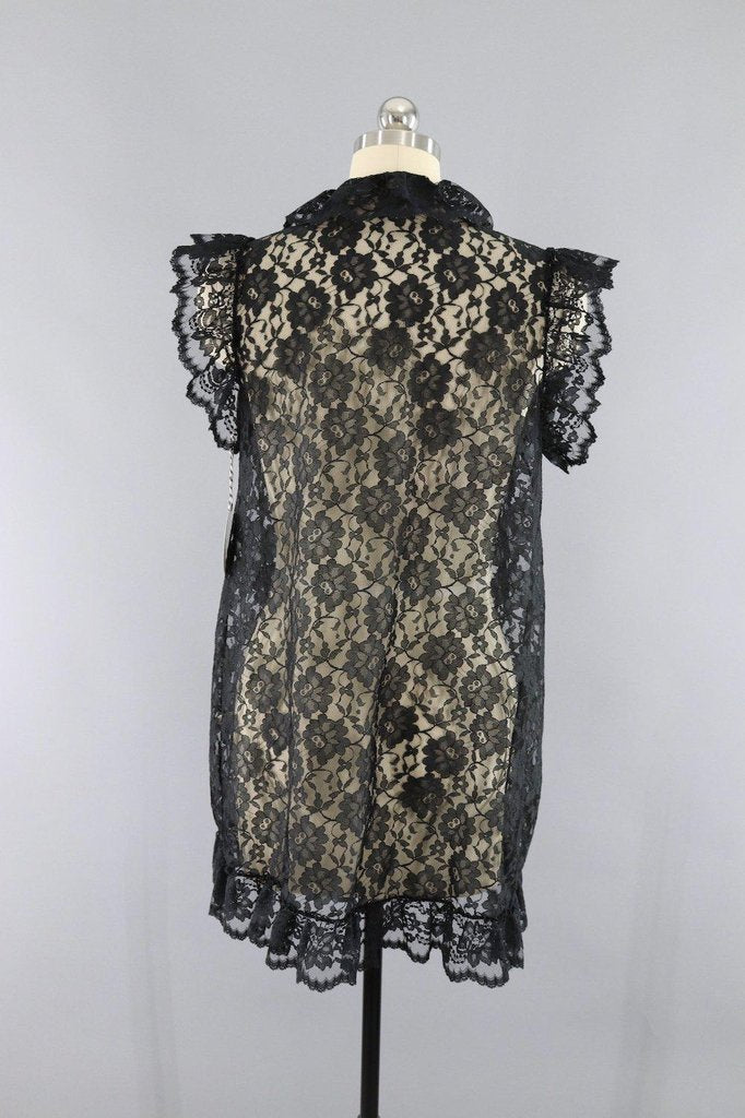 Vintage 1970s Victoria's Secret Black Lace Nightie Vest - ThisBlueBird