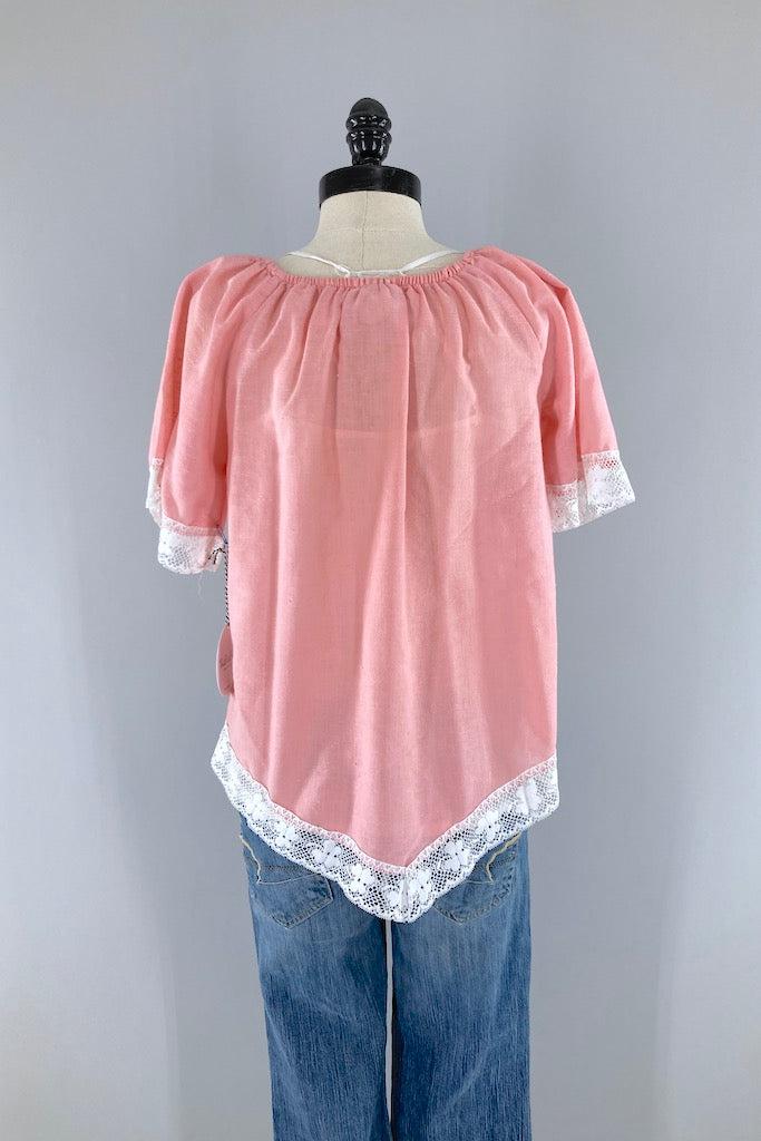 Vintage 1980s Pink Lace Tunic-ThisBlueBird