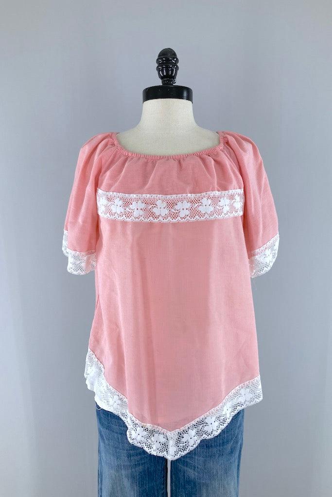 Vintage 1980s Pink Lace Tunic-ThisBlueBird