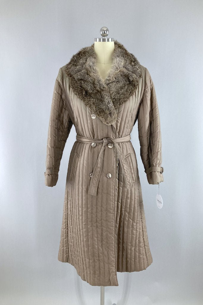Vintage 1980s Quilted Coat with Fur Collar-ThisBlueBird