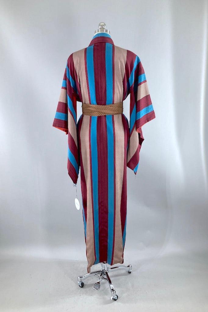 Vintage 30s Aqua Striped Silk Kimono-ThisBlueBird