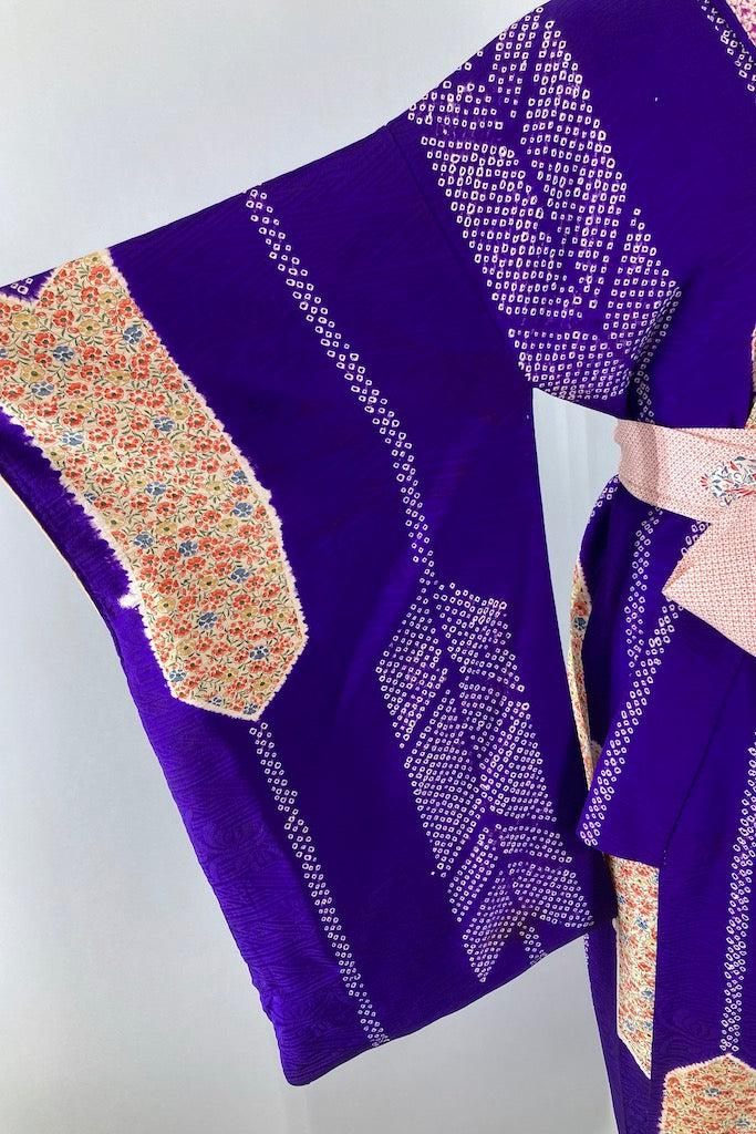 Vintage 30s Purple Shibori Silk Kimono Robe-ThisBlueBird