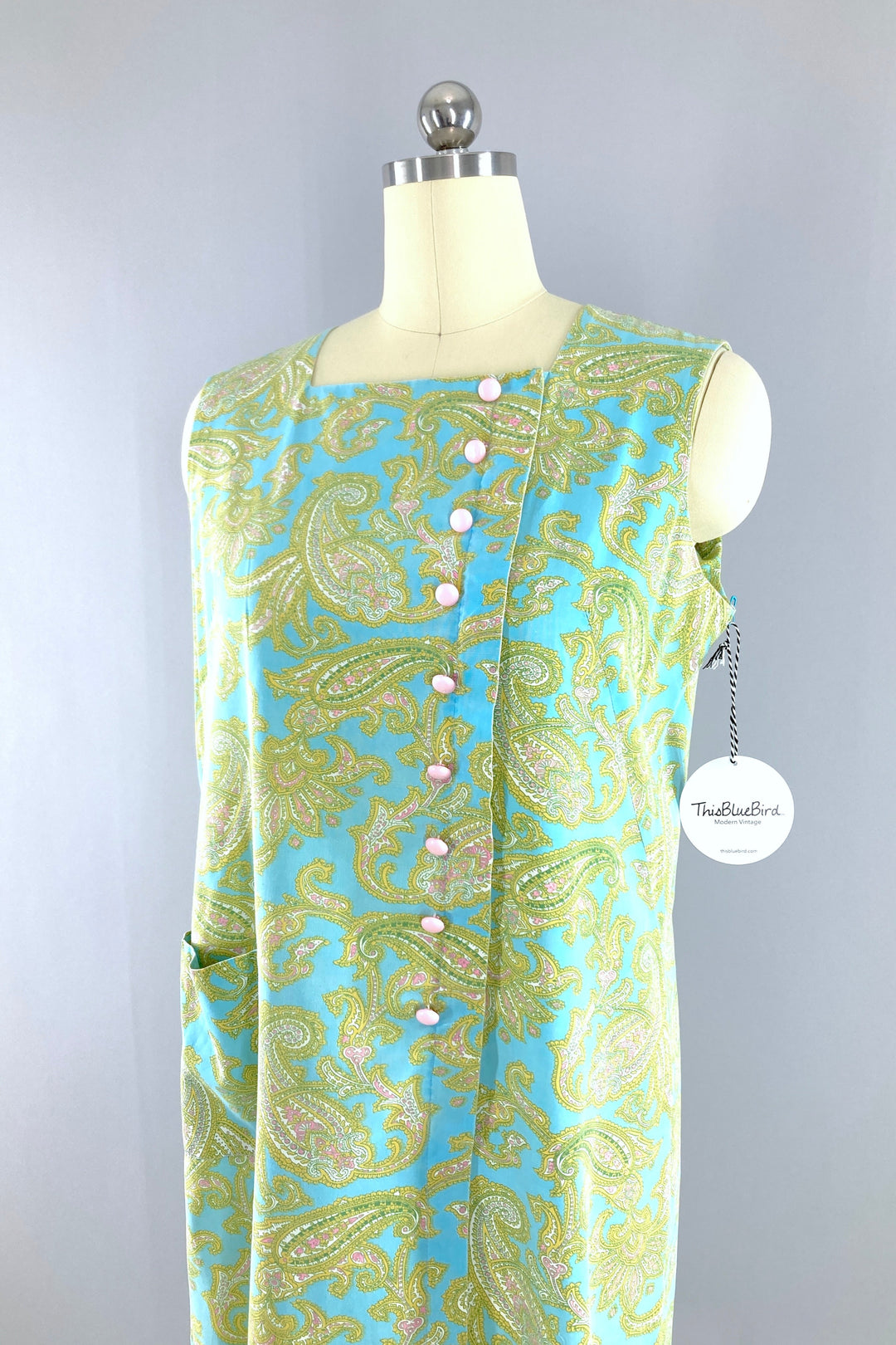 Vintage 60s Aqua Paisley Sundress-ThisBlueBird