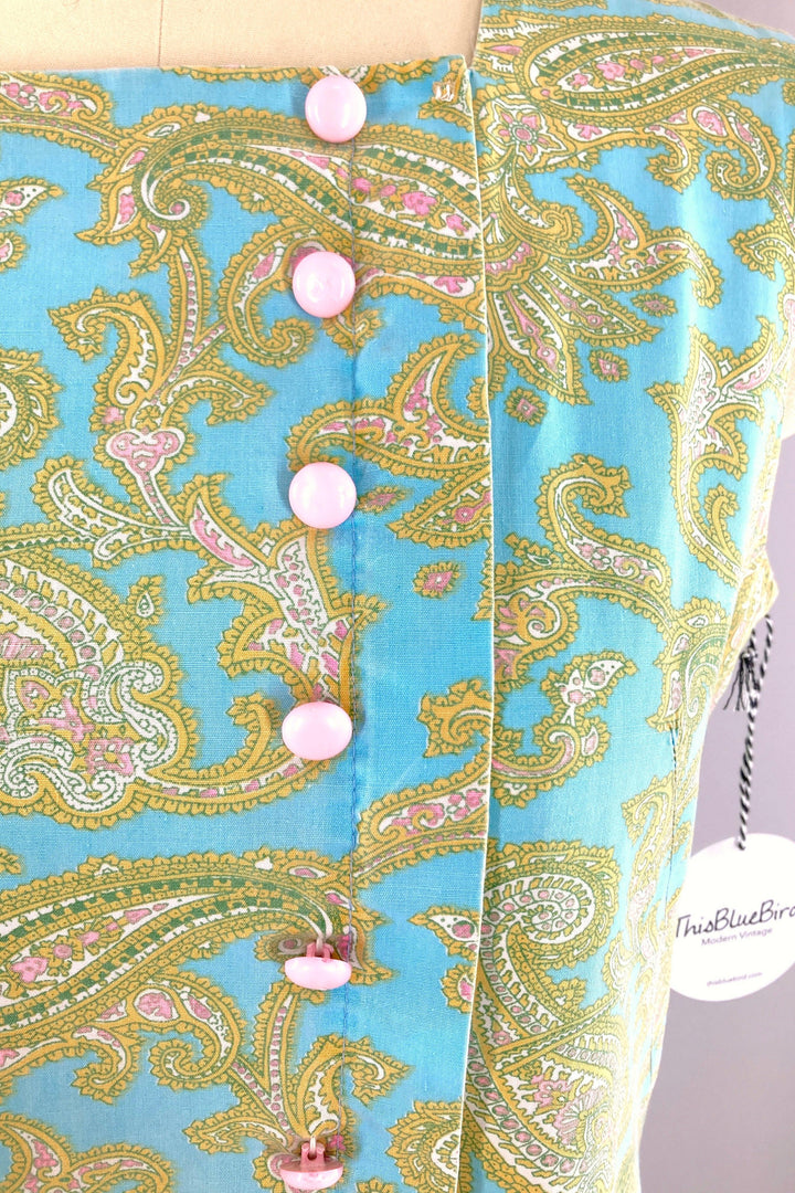 Vintage 60s Aqua Paisley Sundress-ThisBlueBird