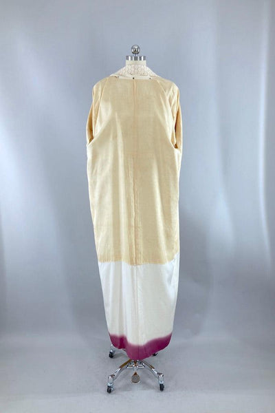 Vintage 60s Ivory & Magenta Silk Kimono-ThisBlueBird